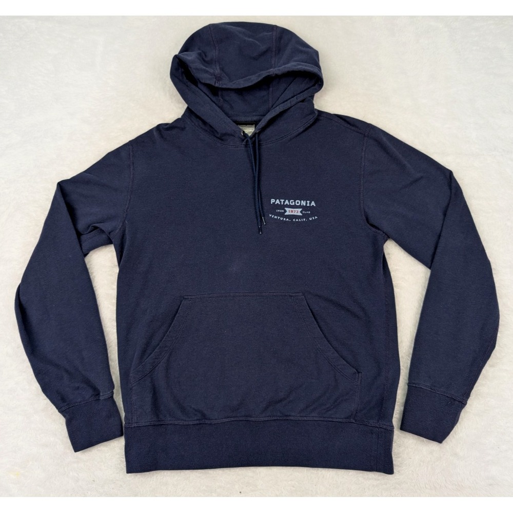 Patagonia Hoodie Men's S Blue Pullover Sweatshirt Graphic Mountains Drawstring
